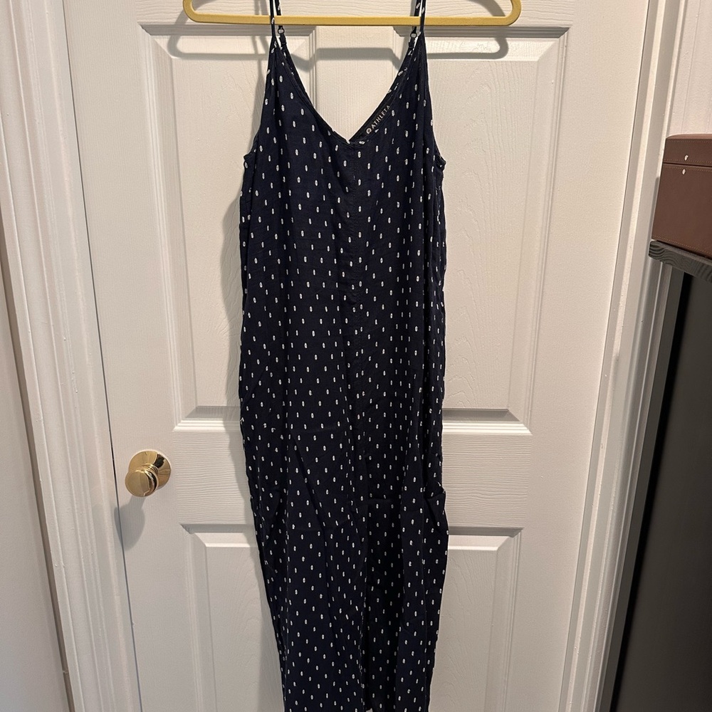 Athleta Navy Blue Romper with White Dot Print